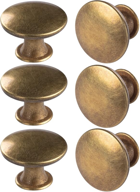 6 Pack Brass Round Antique Brass Kitchen Cabinet Knobs Cupboard Door K