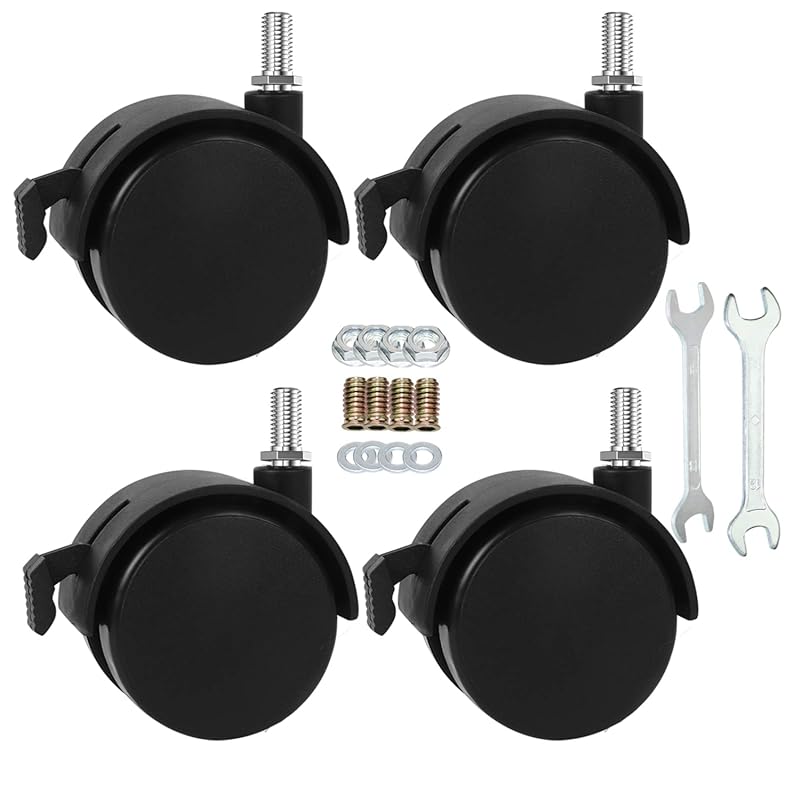 2-Inch Swivel Furniture Casters with Brakes, Threaded Stem, 100 lbs Ca