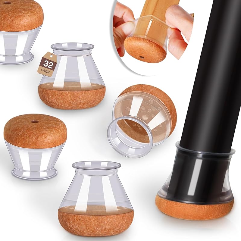 Felt and silicone chair leg protectors for hardwood floors, 32-pack, c