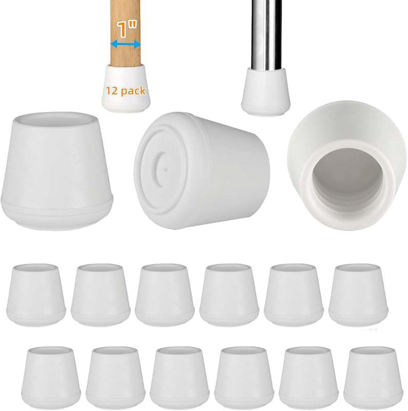Chair Leg Caps Replacement, 1-Inch Non-Slip Rubber Tips for Stools and