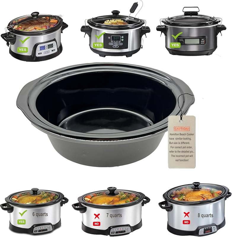 6 Quart Ceramic Slow Cooker Insert Replacement for Hamilton Beach Mode