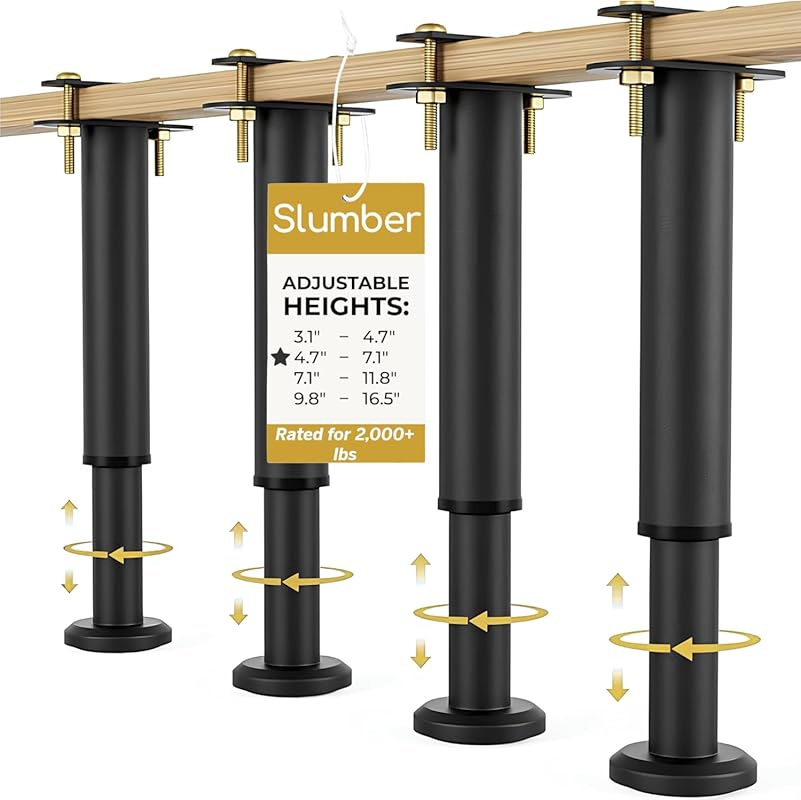 Slumber Adjustable Bed Legs – Heavy Duty Metal Bed Frame Support Legs,