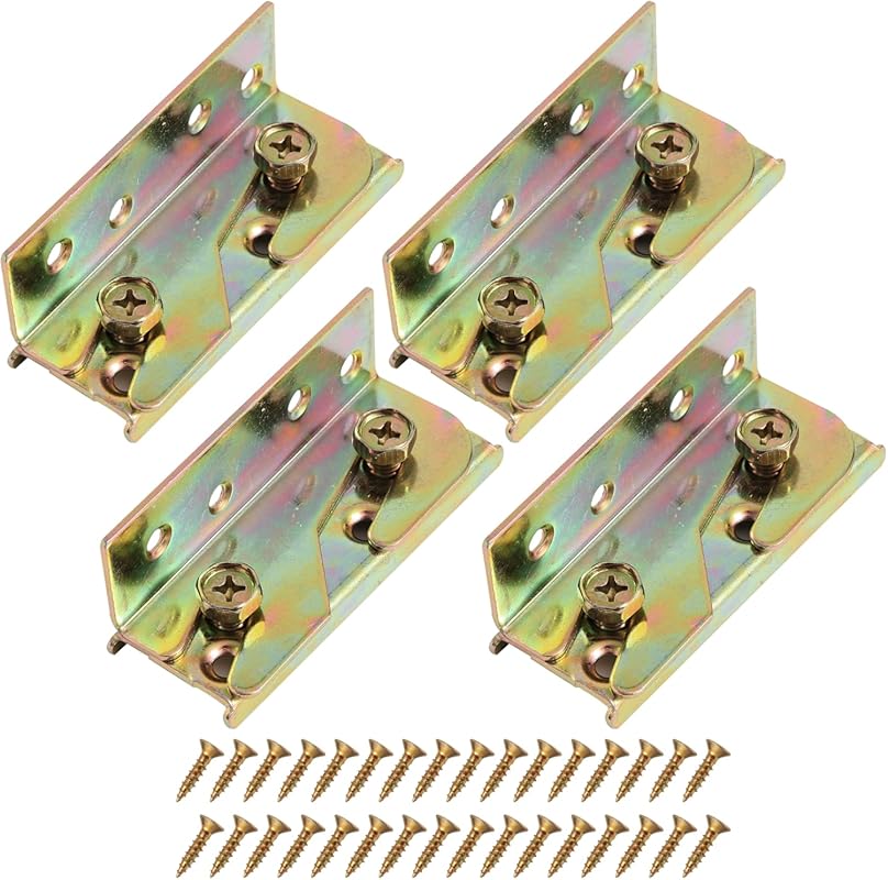 4 Pcs Bed Rail Brackets with 32 Pcs Srews, High Quality Bed Frame Brac