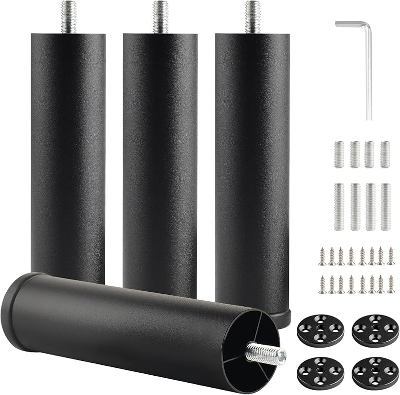 6-Inch Black Metal Cylinder Table Legs with M8 Screw for Furniture Rep