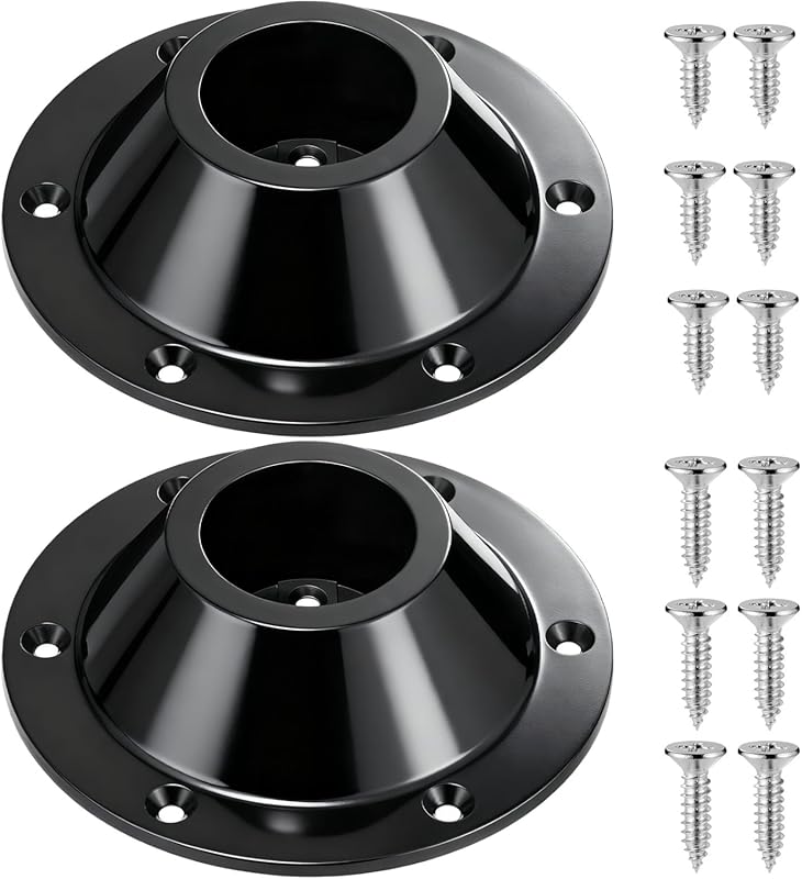 Black RV table leg replacement base with stainless steel mounting scre
