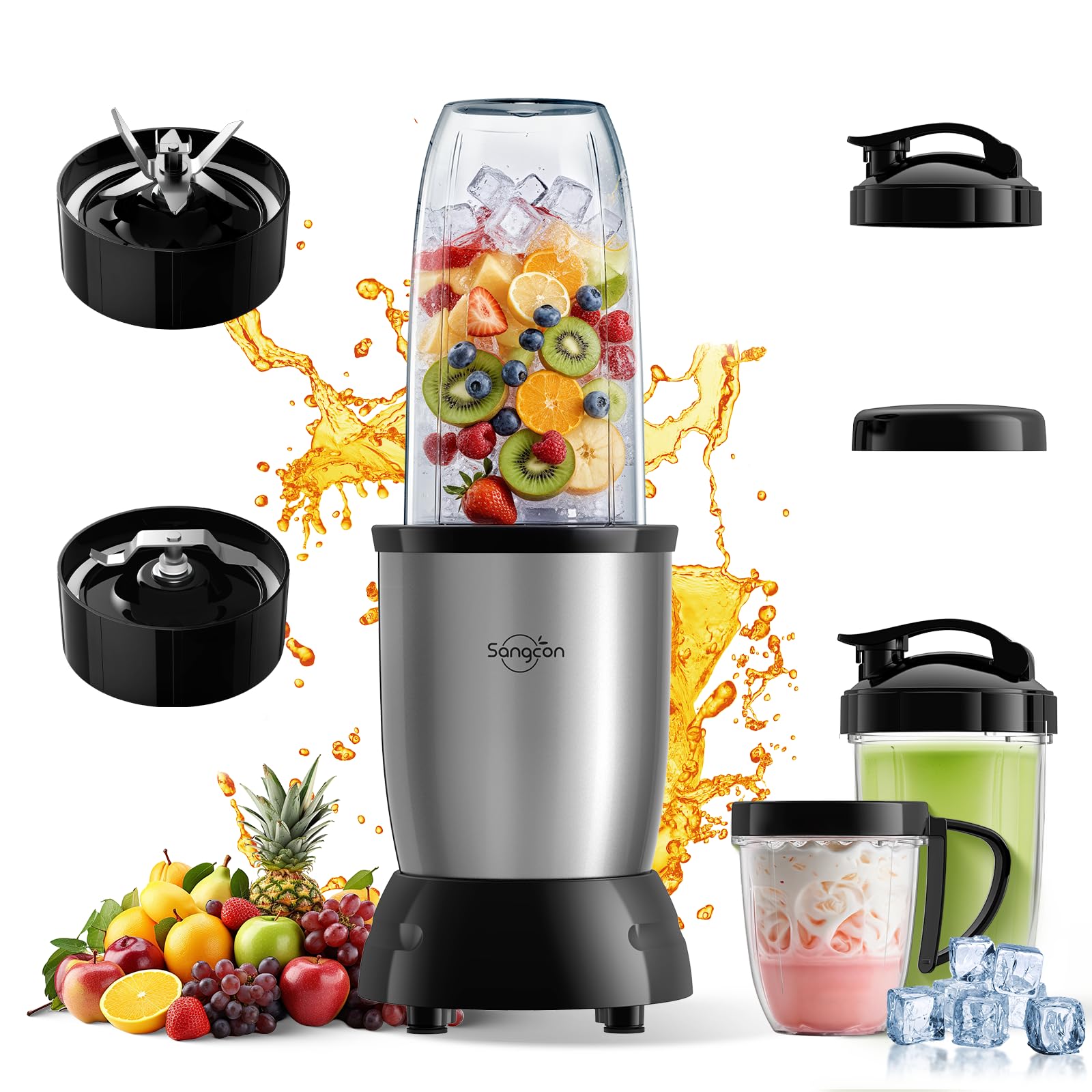 Sangcon 1000w Smoothie Blender for Kitchen, Blender for Smoothies, with 24oz/19oz/10oz Bpa-Free Cups