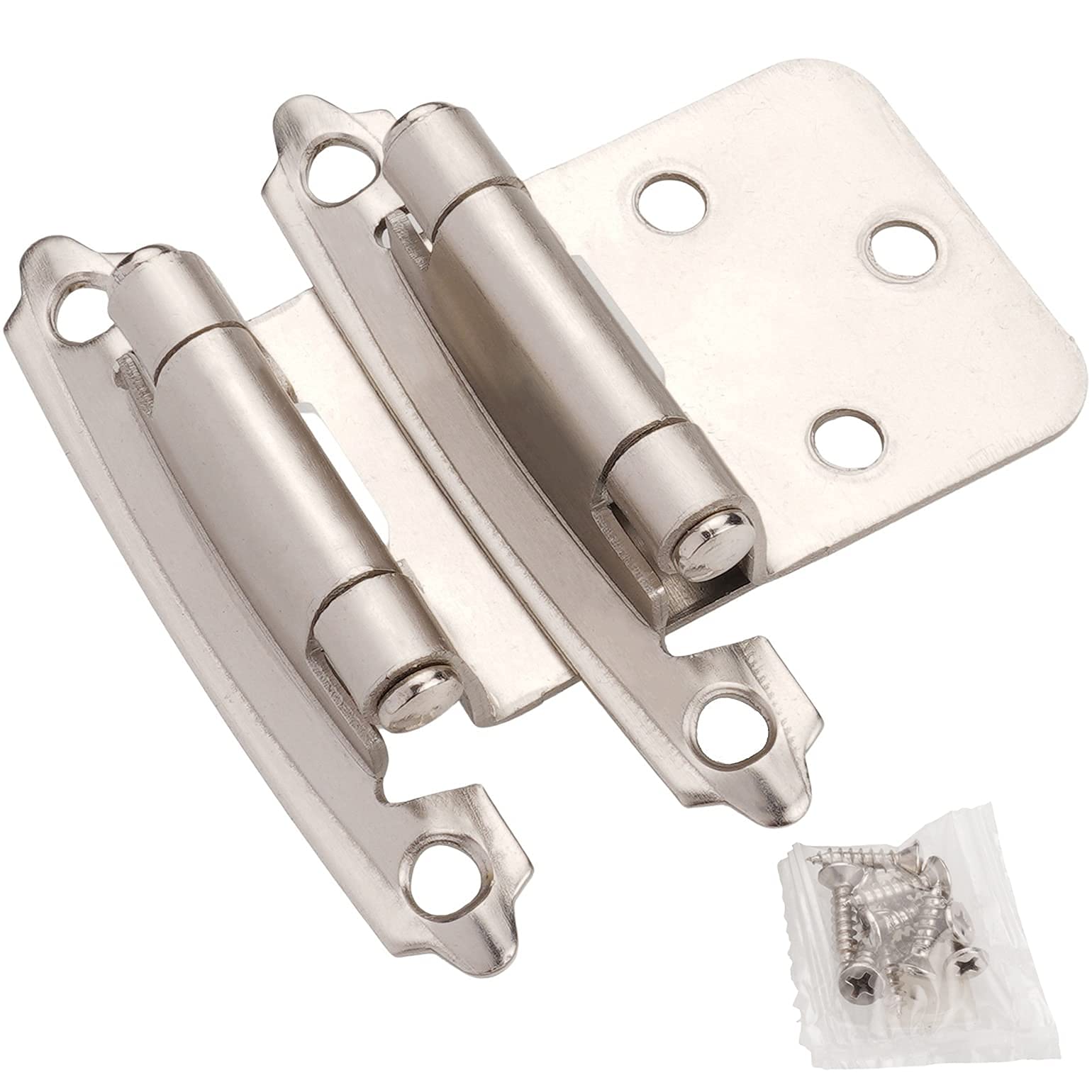 DecoBasics Cabinet Hinges Brushed Nickel for Kitchen Cabinets Doors (10 Pair -20 Pcs) -1/2" Overlay 
