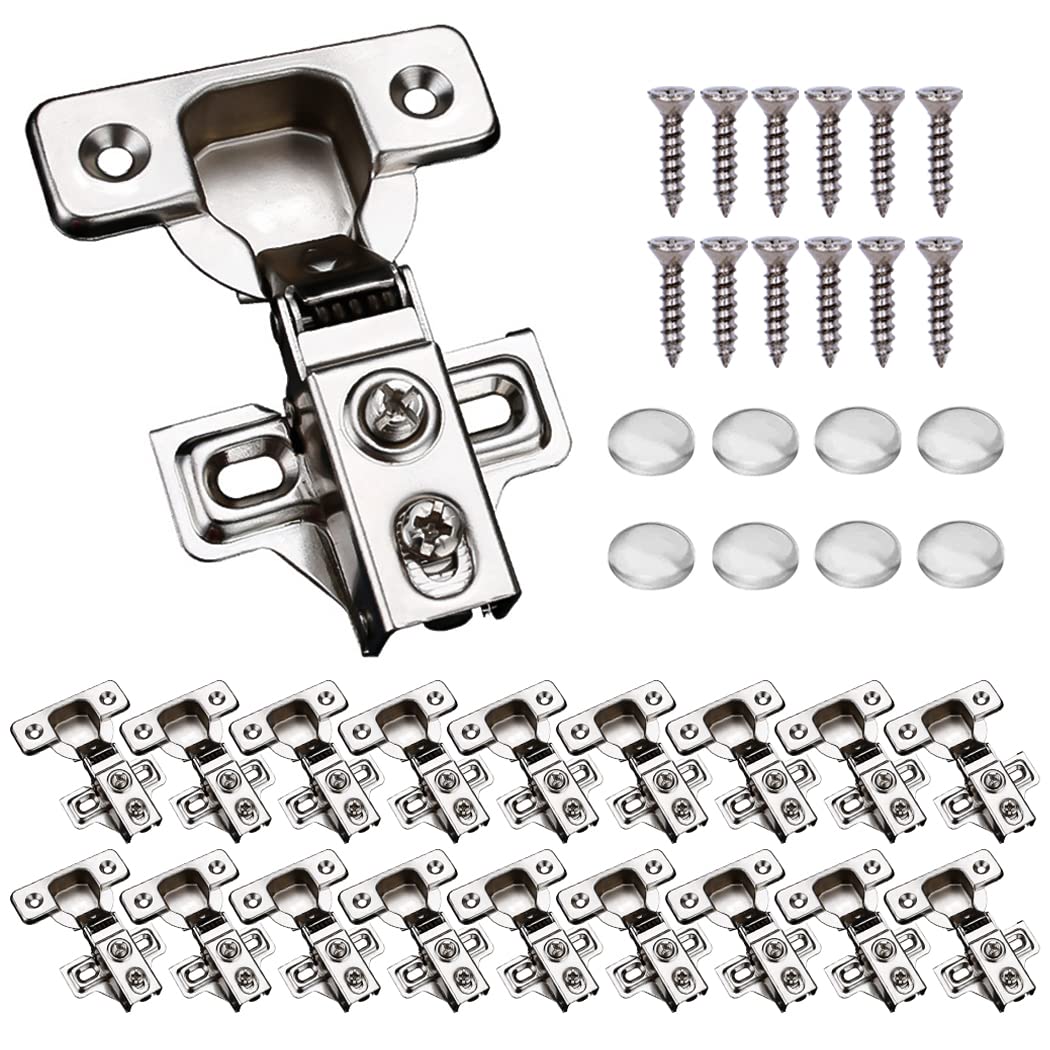 20 Pack Soft Close Cabinet Door Hinges for 1/2" Partial Overlay Cupboard, 100 Degree Opening Angel, 