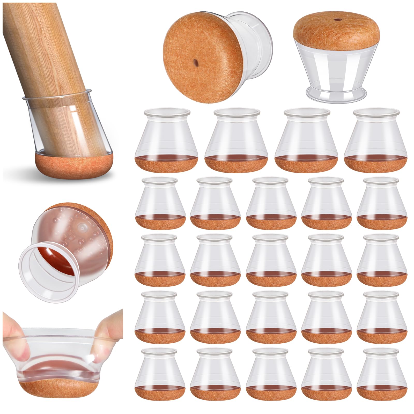 24 Pcs Chair Leg Floor Protectors, Silicone Chair Leg Protectors Caps Covers for Hardwood Floors, Fu