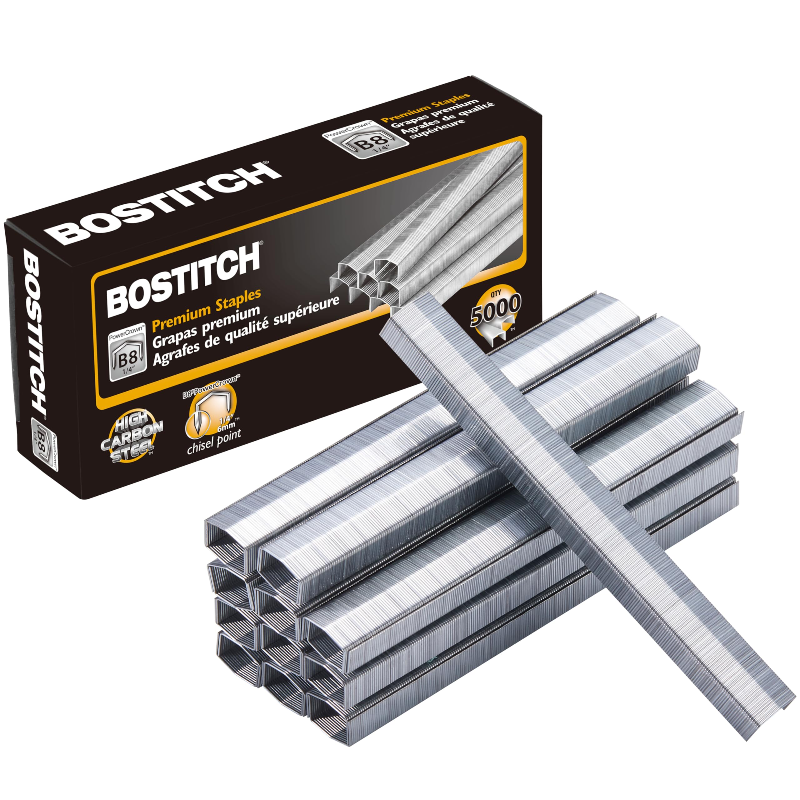 Bostitch Office B8 PowerCrown 0.25 Inch Staples, Pack of 5,000 Staples (STCRP21151/4), Silver