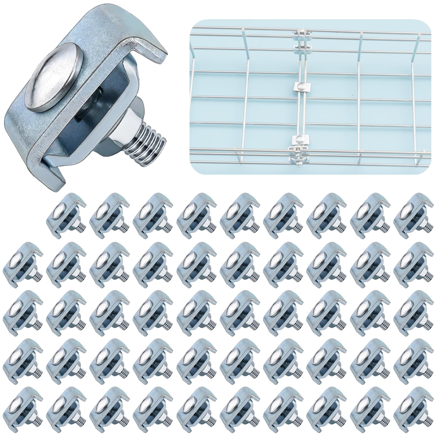 50 Pack Wire Mesh Cable Tray Coupler Kit, Steel Bracket Hardware Components for Cable Management, En