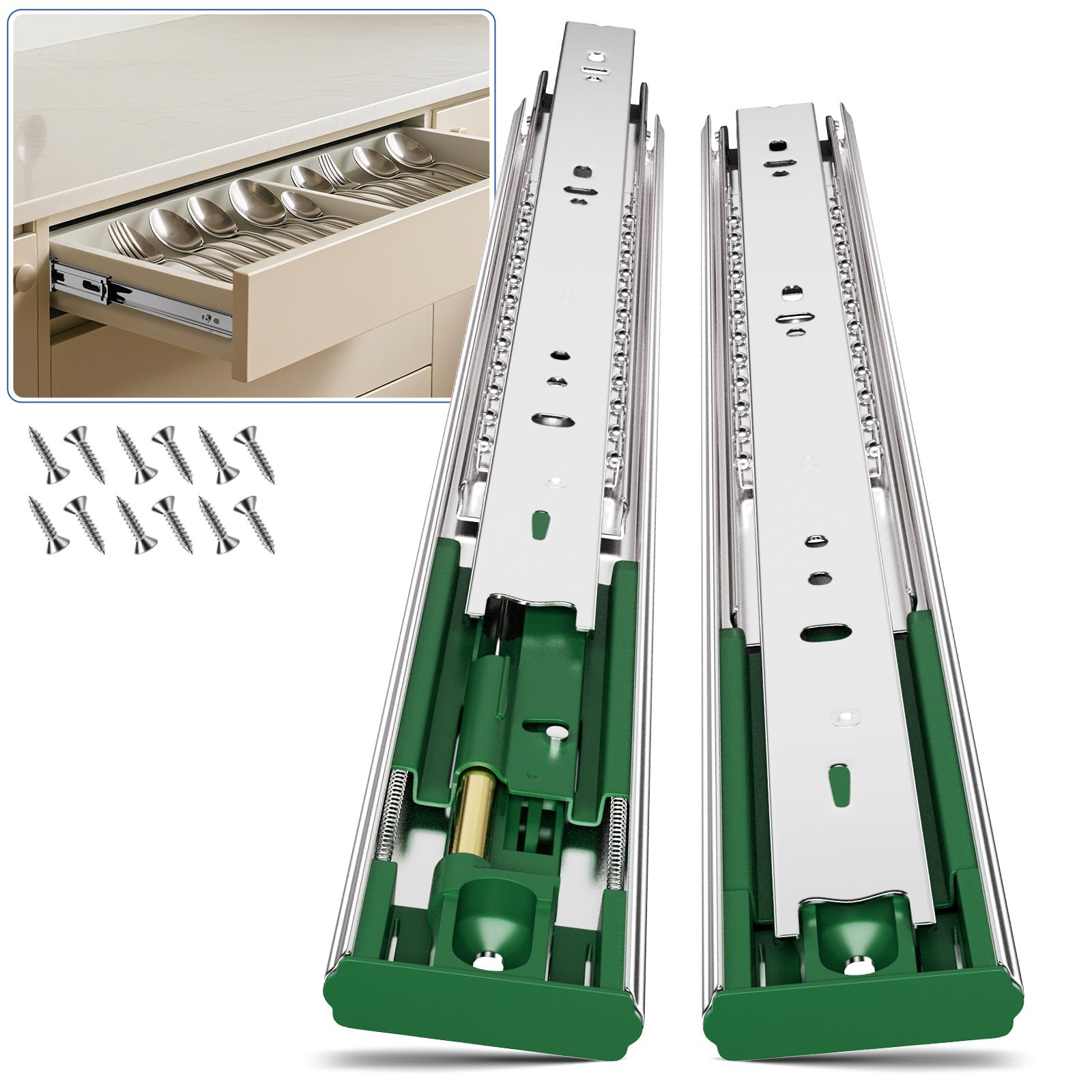 6 Pairs Soft Close Drawer Slides 20 Inch, Full Extension Heavy Duty Ball Bearing Cabinet Rails, Quie