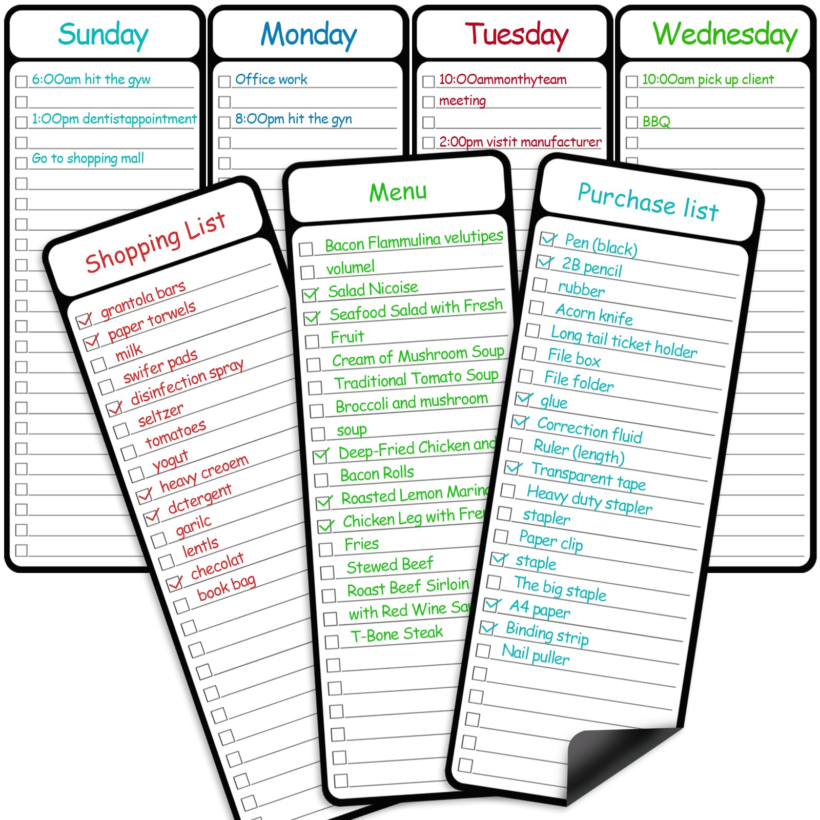 7-Piece Magnetic Dry Erase to-Do List White Board, 4'x11', Multifunctional Weekly Planner, Chore Cha