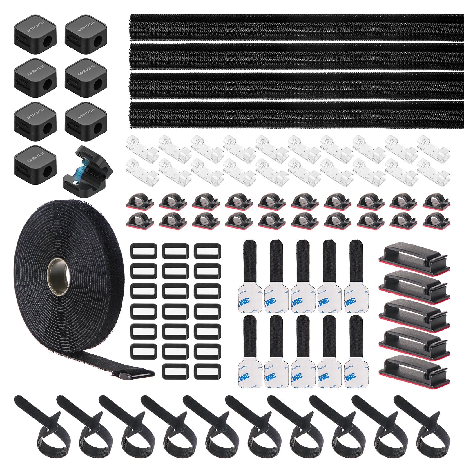 98 Pcs Cable Management Kit, Prevents Cables from Tangling Cable Straps, Cord Management, Wire Organ