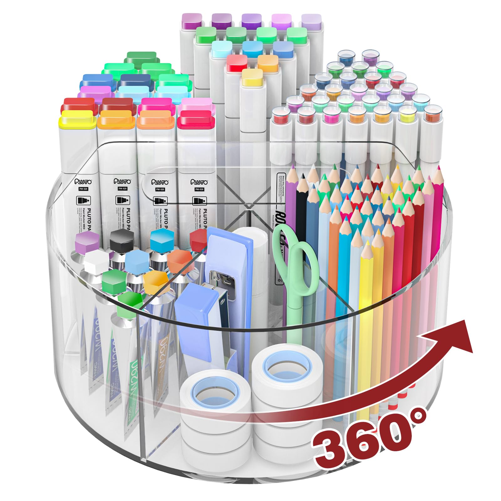 Absonic Acrylic Pen Holder Pencil Organizer, 360-Degree Rotating Pencil Holder, Crayon Organizers fo
