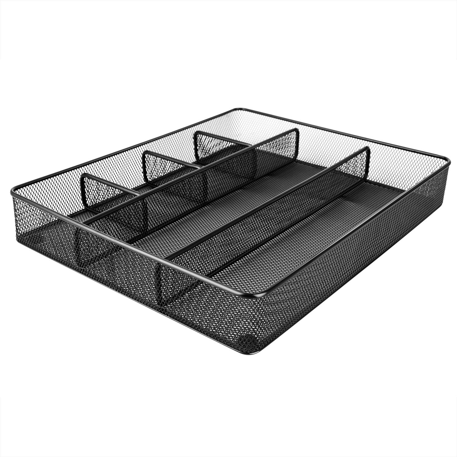 Amazon Basics Desk Drawer Organizer for Office and Home, Metal Mesh, Anti-Slip, 6 Compartments, Blac