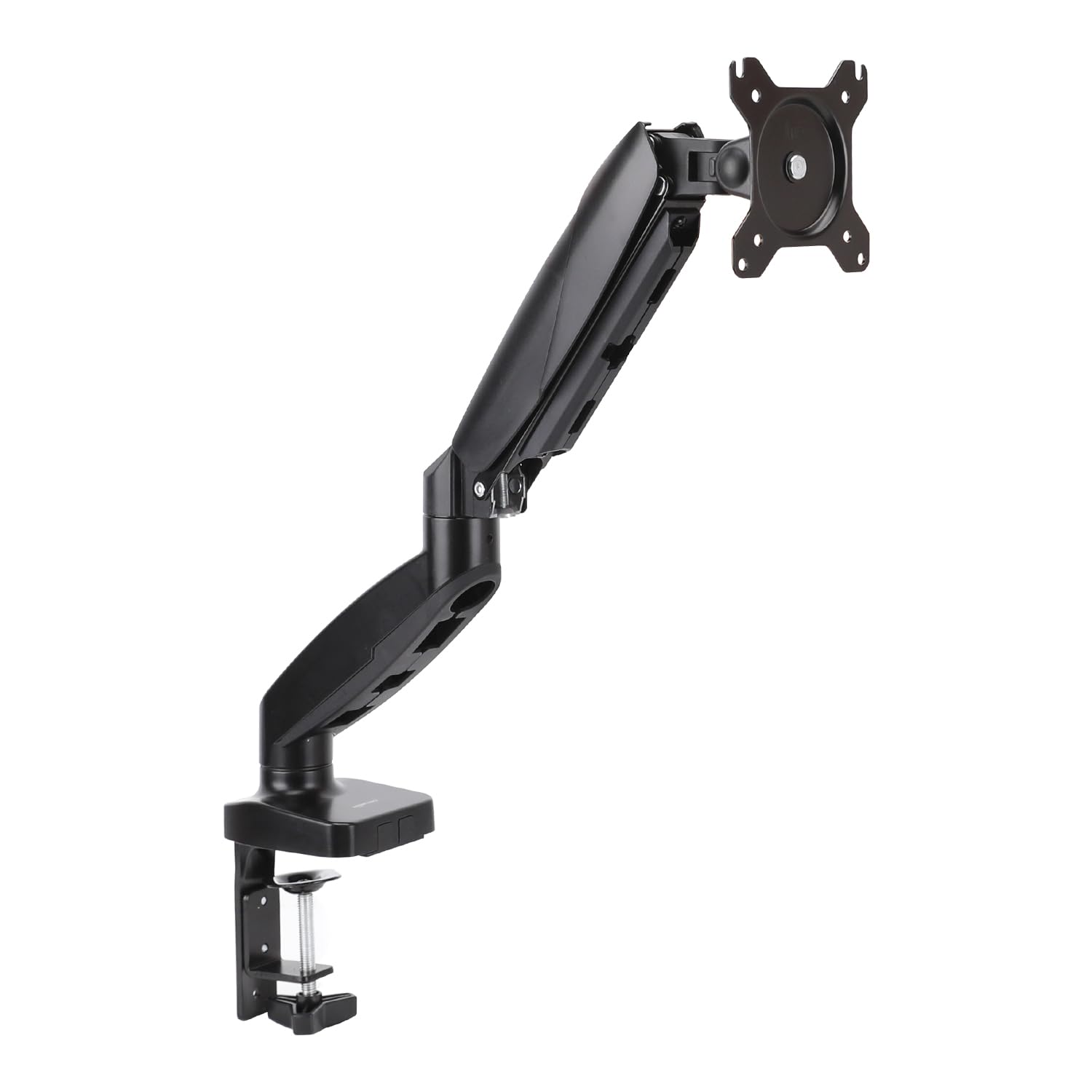 Amazon Basics Gas Spring Single Computer Monitor Arm Mount, Adjustable, Holds up to 27" Monitors, Bl