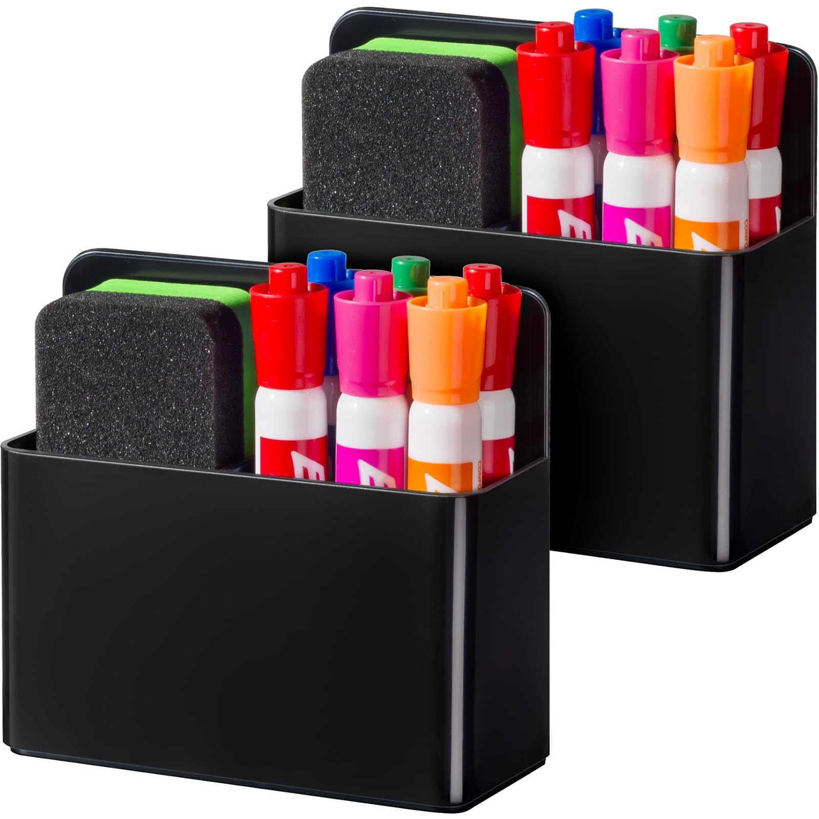 BEYGORM 2 Pack Plastic Magnetic Pen Holder for Refrigerator, Dry Erase Marker Holder for Whiteboard，