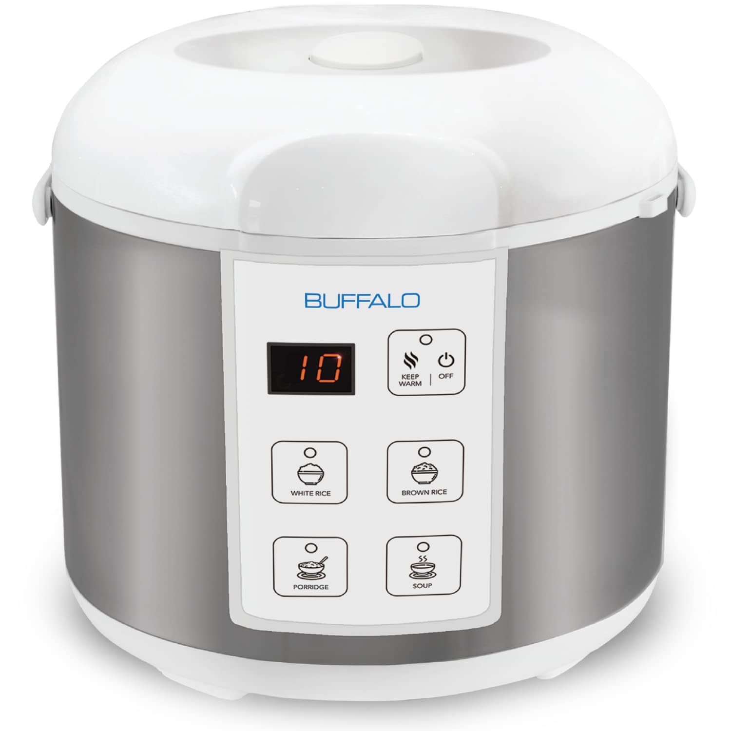 Buffalo Classic Rice Cooker with Clad Stainless Steel Inner Pot - Electric Rice Cooker for White/Bro