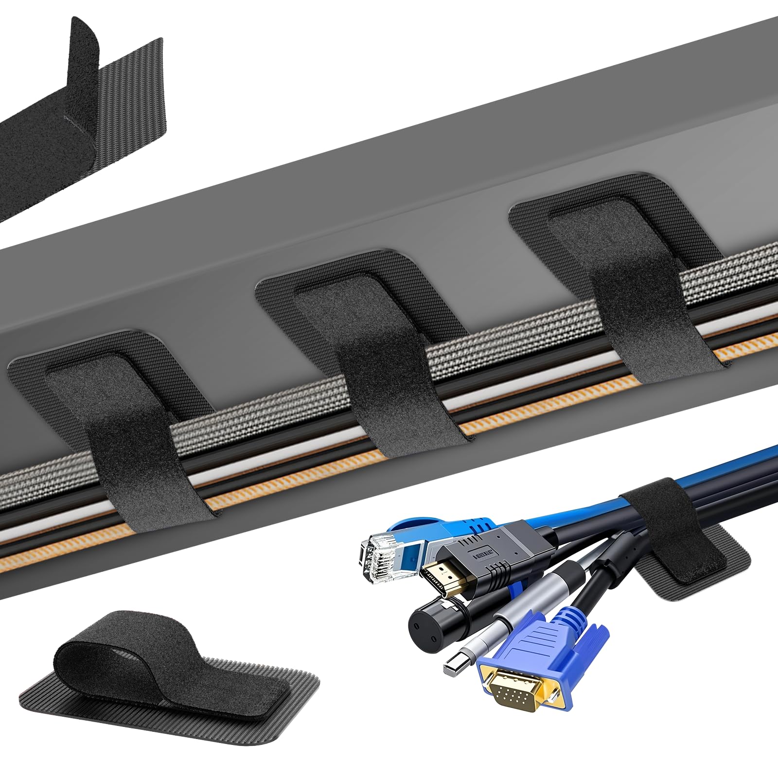 Cable Management Under Desk, 【Up to 15 Cord】【Enhanced Wire Holder】 Cord Organizer, Adjustable Hook a