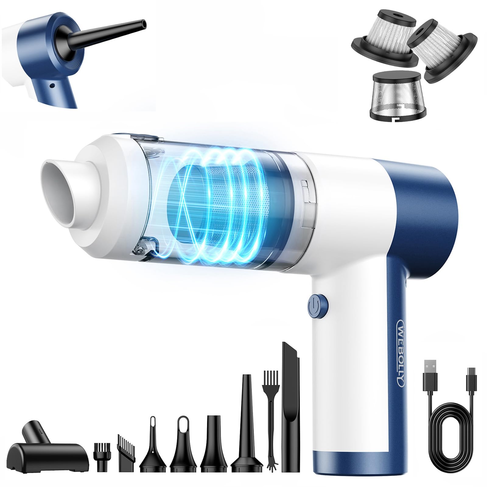 Car Vacuum Cleaner Cordless, 4 in 1 Portable Vacuum Cleaner 16000PA High Power Air Duster & Air Blow