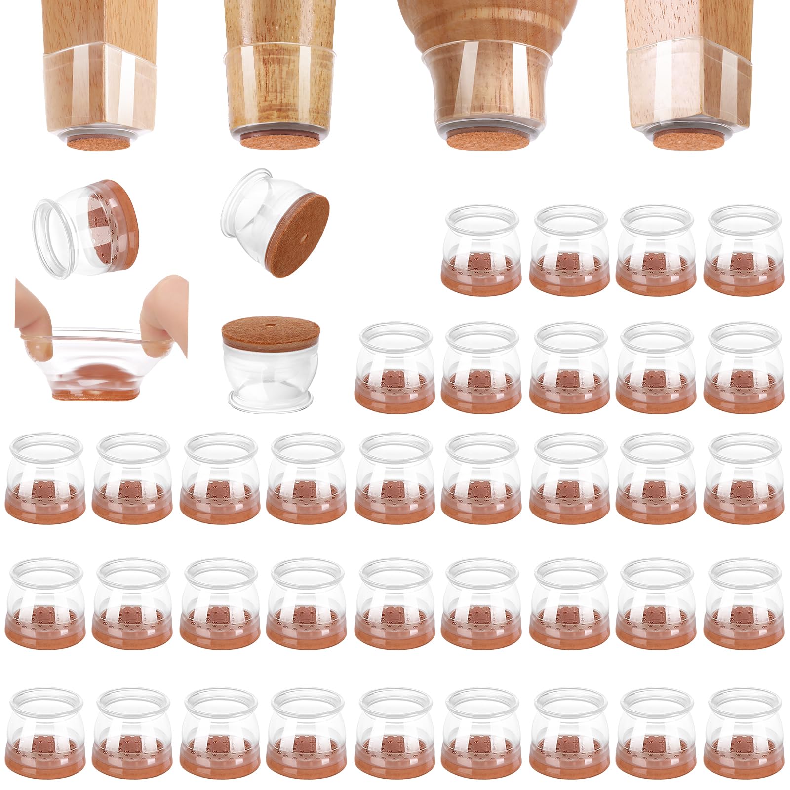CHUNZEXI 36 Pack Chair Leg Floor Protectors for Hardwood Floors, Silicone Felt Covers Pads Caps, Pro