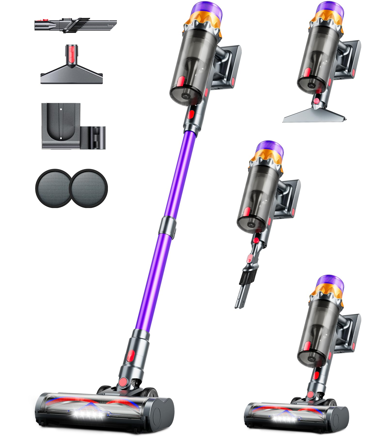 Cordless Vacuum Cleaner, 500W 50KPA 60Mins Vacuum Cleaners for Home, Self-Standing Stick Vacuums wit