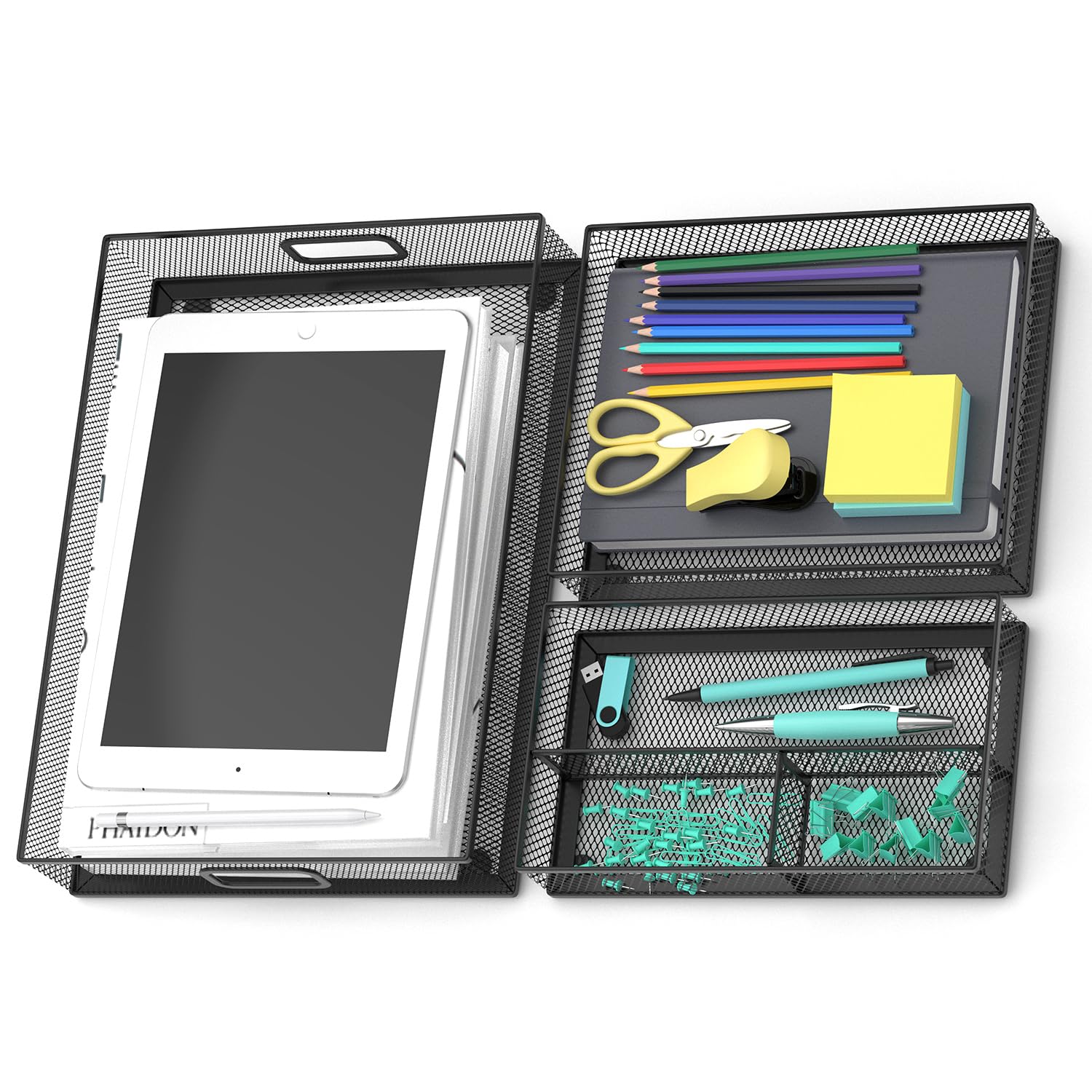 Desk Drawer Organizer Set, 3 Pcs Metal Mesh Office Drawer Organizers, Paper Organizer Letter Tray fo