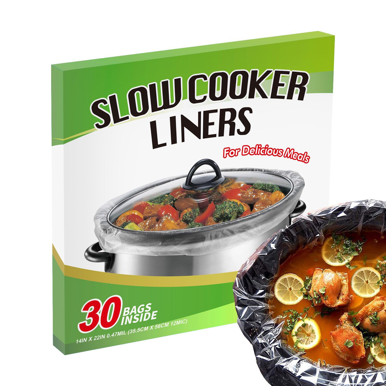 ECOOPTS Slow Cooker Liners (30 Liners), 14" × 22" Pot Liners Fit 6-10 Quarts, Disposable Cooking Bag