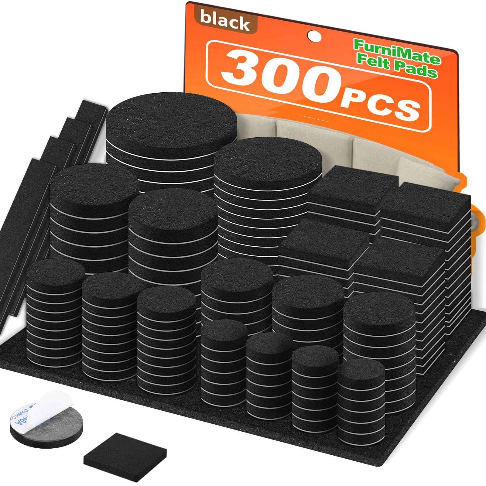 Felt Furniture Pads 300 Pieces, Furniture Pads for Hardwood Floors, Felt Pads for Chair Legs Furnitu