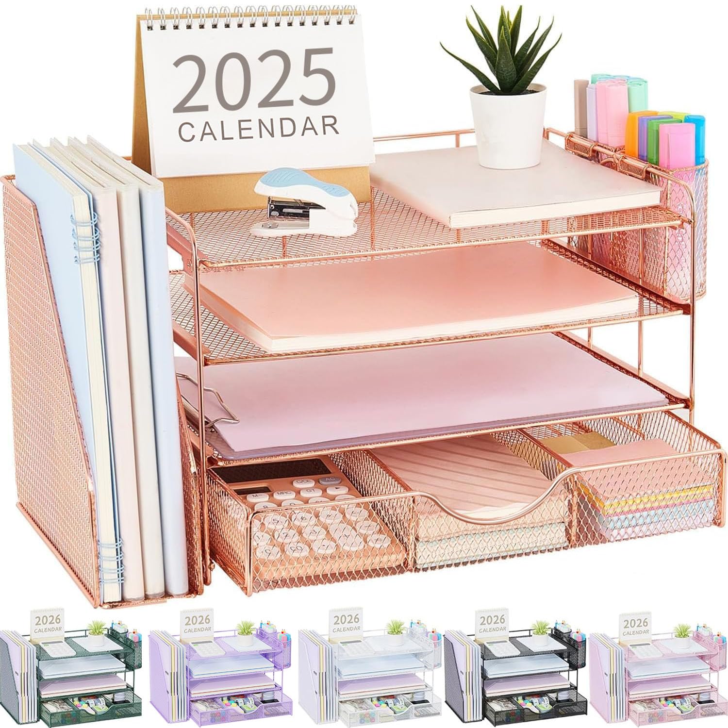 gianotter Desk Organizers and Accessories with File Holder, 4-Tier Desk Accessories & Workspace Orga