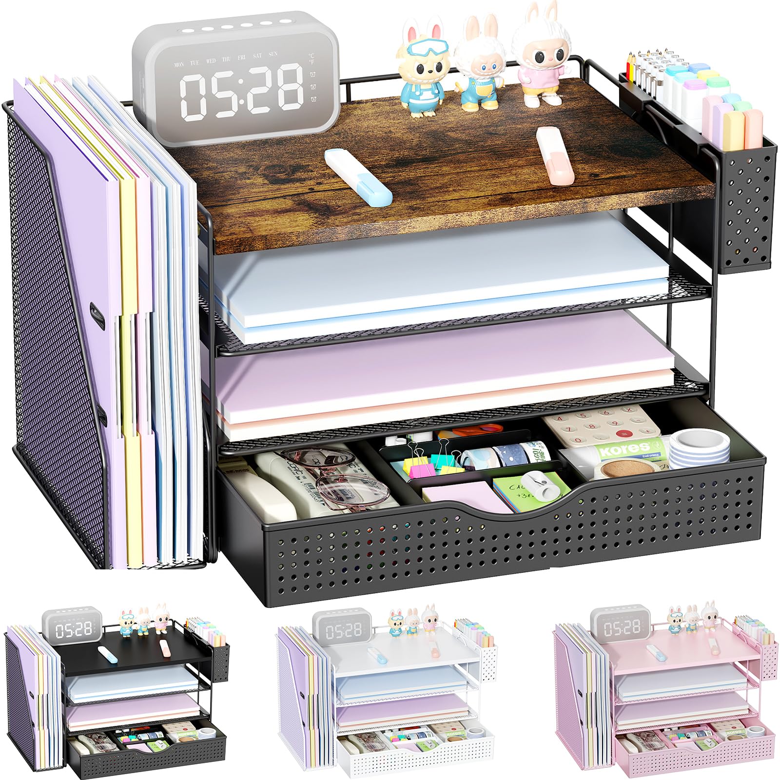 gianotter Wood Desk Organizers and Accessories with File Holder, 4-Tier Desk Accessories & Workspace