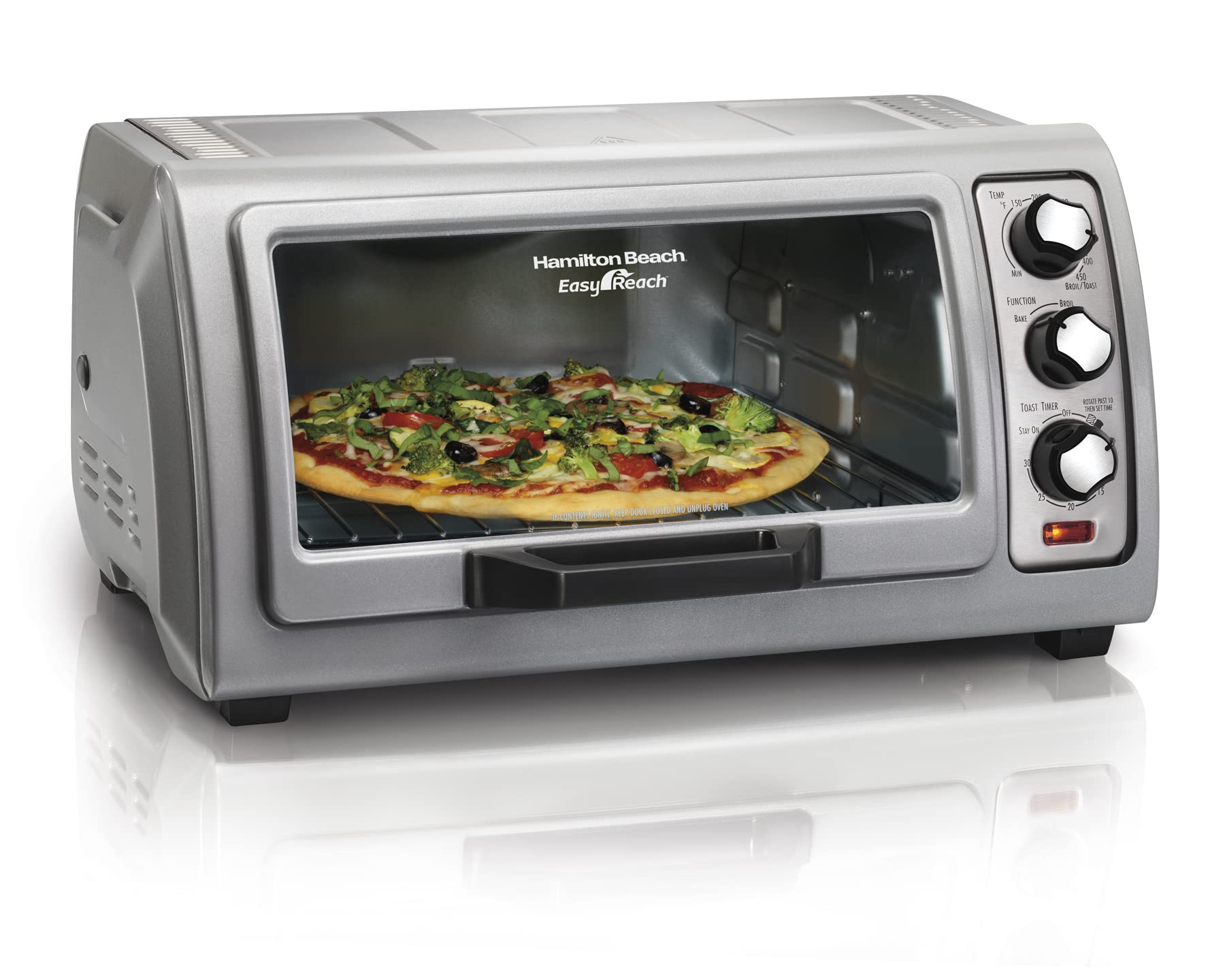 Hamilton Beach 6 Slice Countertop Toaster Oven With Easy Reach Roll-Top Door, Bake, Broil & Toast Fu
