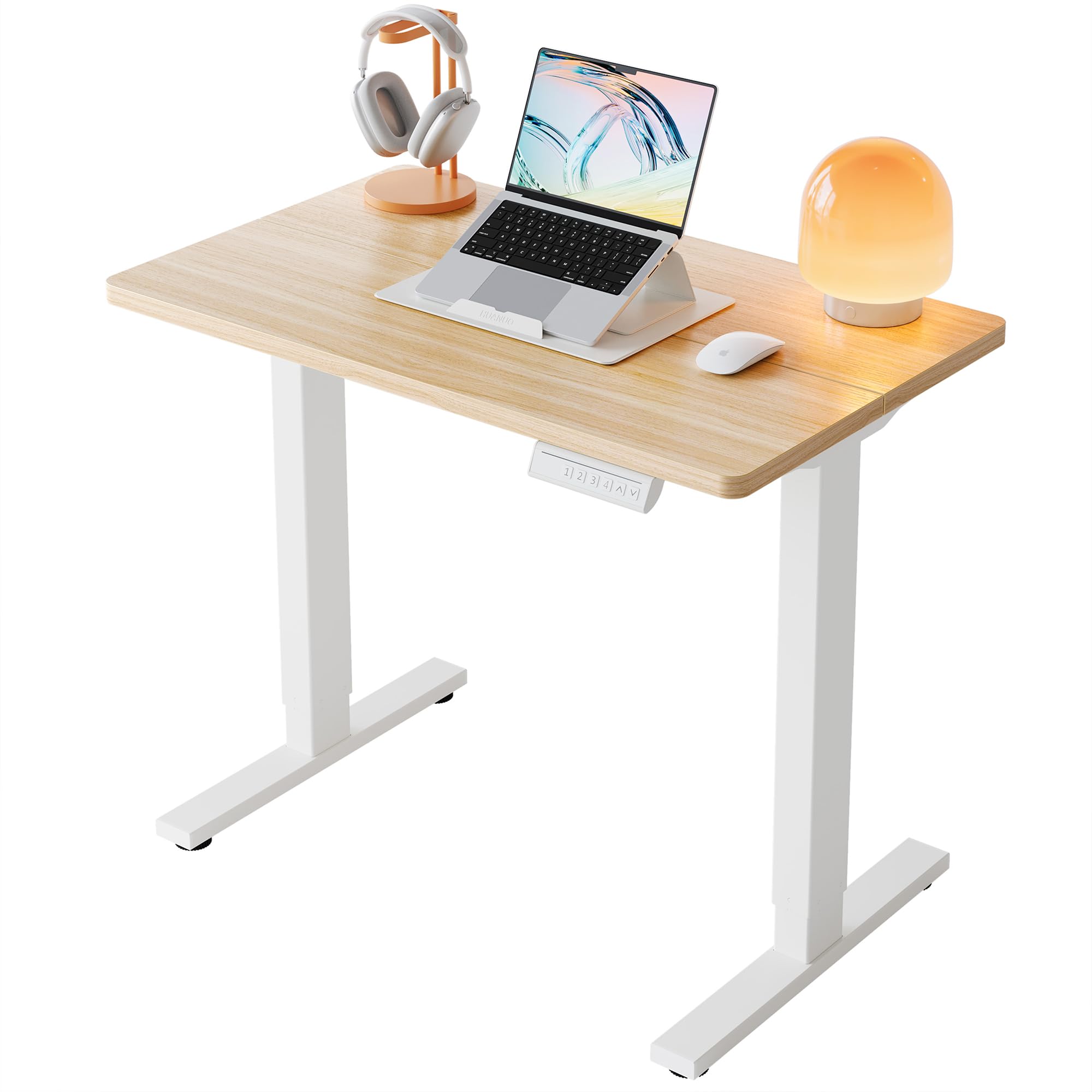 HUANUO 32" Small Electric Standing Desk Adjustable Height, 4 Memory Height Settings, Sit Stand Up De
