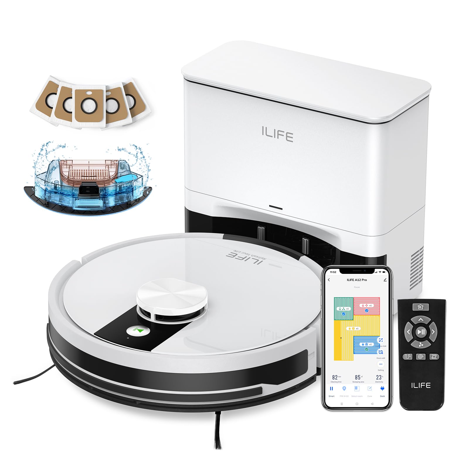 ILIFE A12 Pro Robot Vacuum and Mop Combo, Self Emptying Station for 60 Days, LiDAR Navigation, Home 