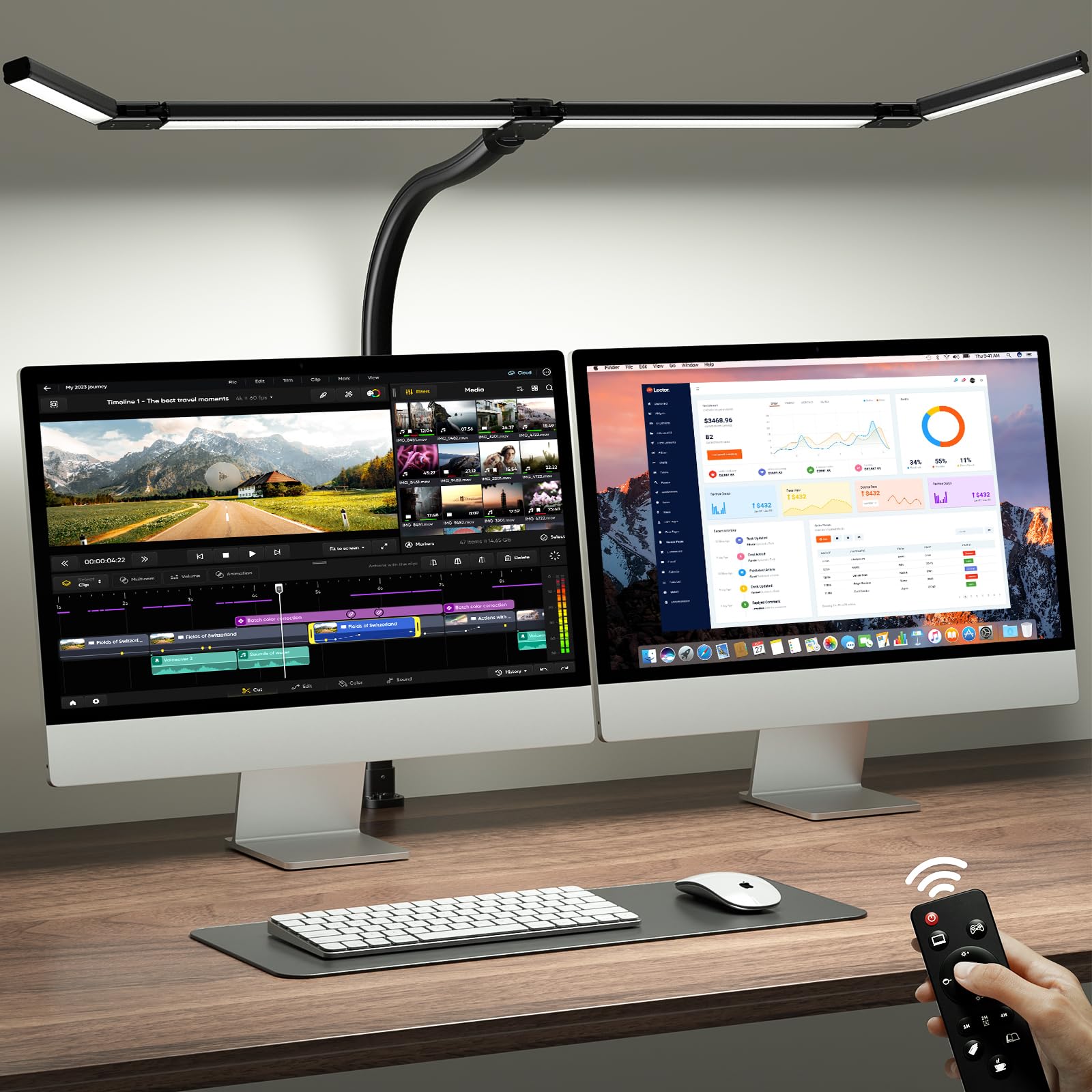 ONEMIX 42" LED Desk Lamp with Clamp, Architect Desk Light with Remote, Adjustable 4-Segment Bar, 180
