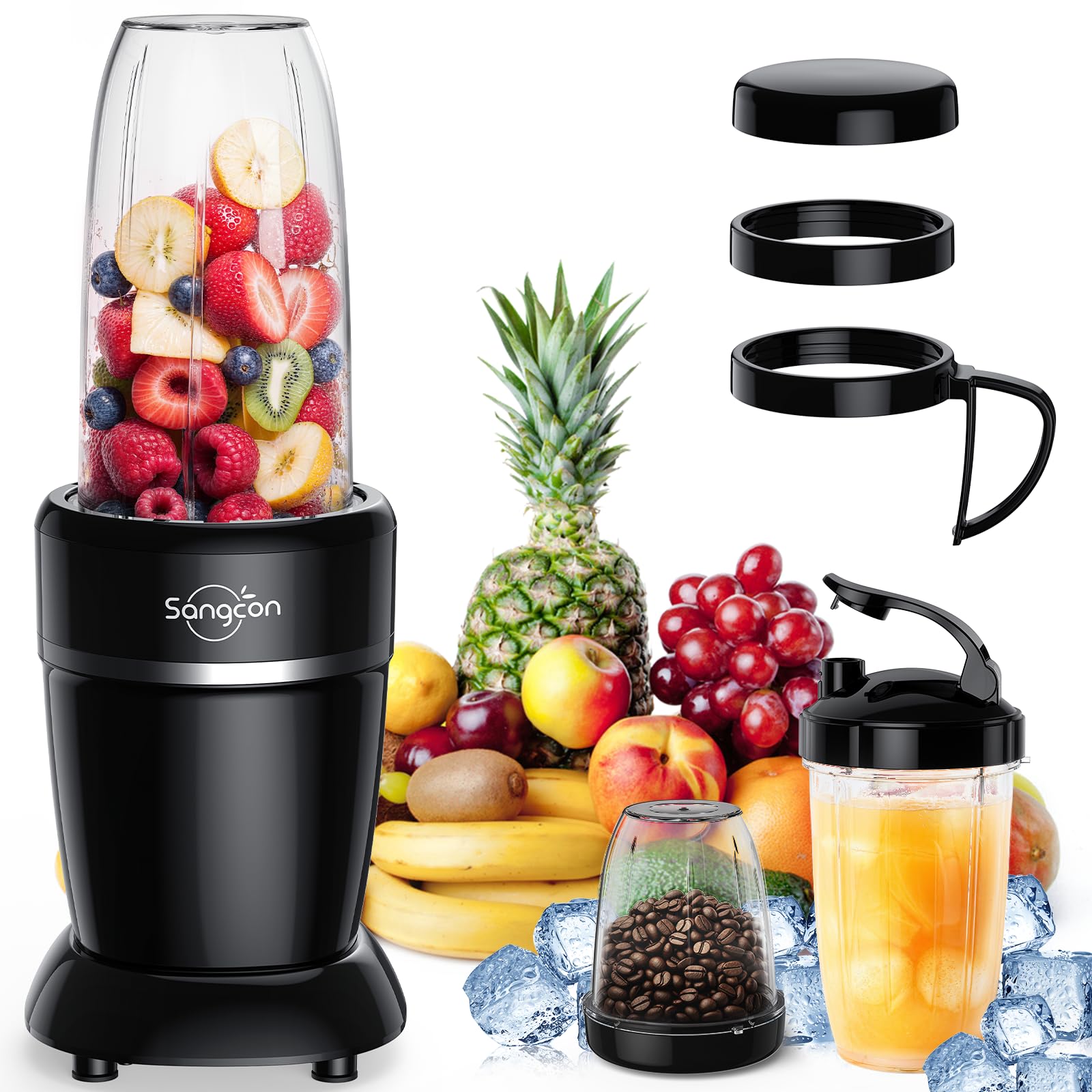 Sangcon 1000W Smoothie Blender for Kitchen, Blenders for Smoothies with (3) Cups (2) Spout Covers (1