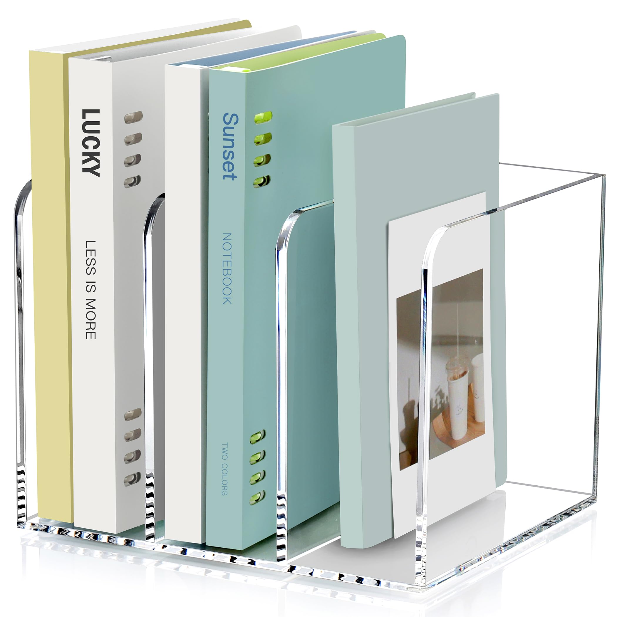SANRUI Acrylic Magazine Holder Desk Organizer Workspace Sorters，Clear Bookend File Sorter Holder，Fol