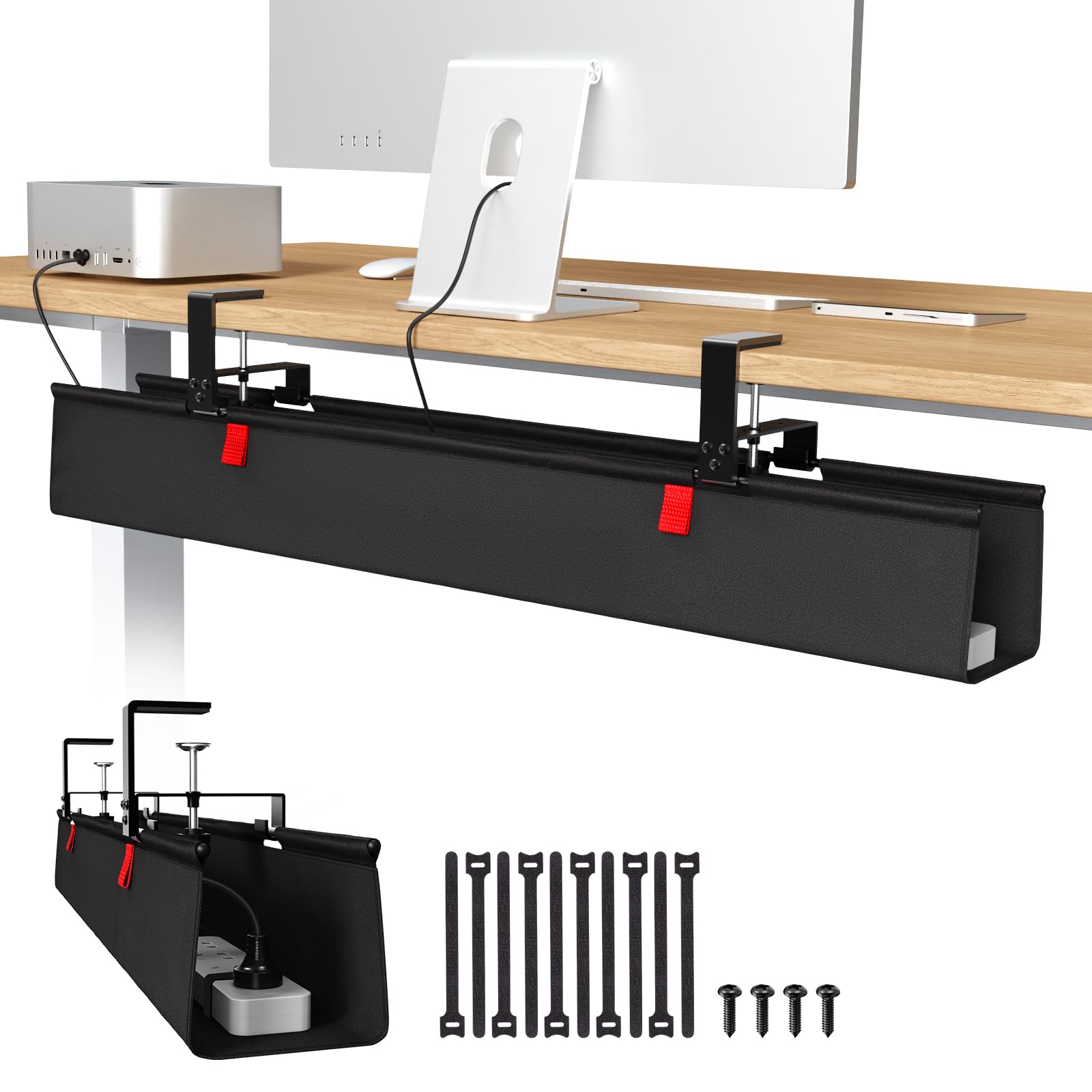 Univivi No Drill Under Desk Cable Management Tray, 36" Cord Organizer for Table, Clamp/Screw Mount D