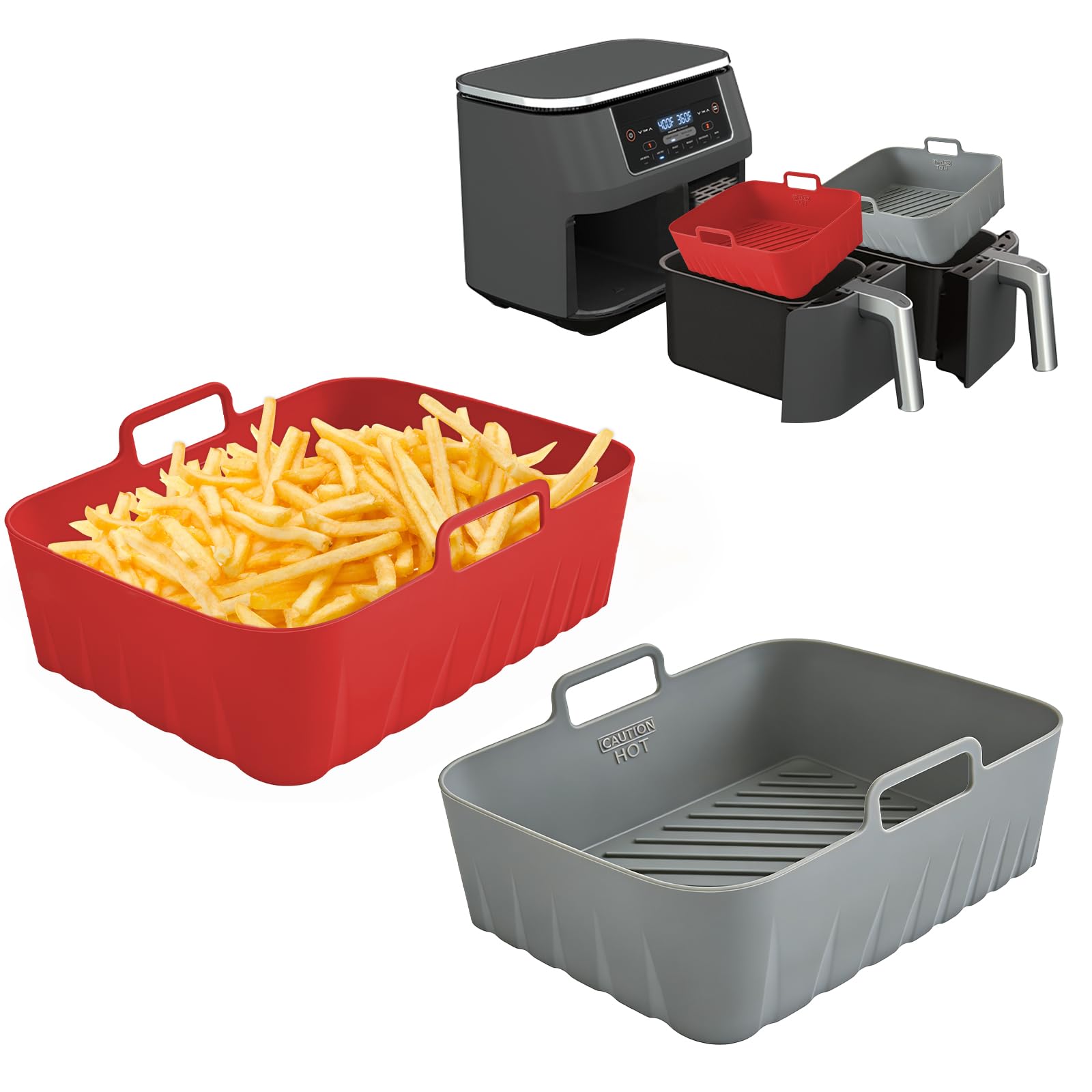 Silicone Liners Rectangle 2 Pcs for Air Fryer Dual Basket 8 to 10 Qt, Food-grade Reusable Baking Tra