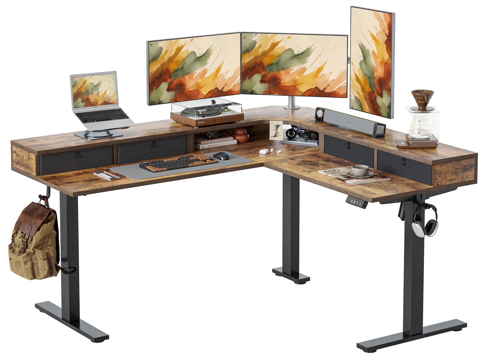 TIQLAB L Shaped 63 x 55 inch Standing Desk Adjustable Height, Electric Corner Standing Desk with 4 D