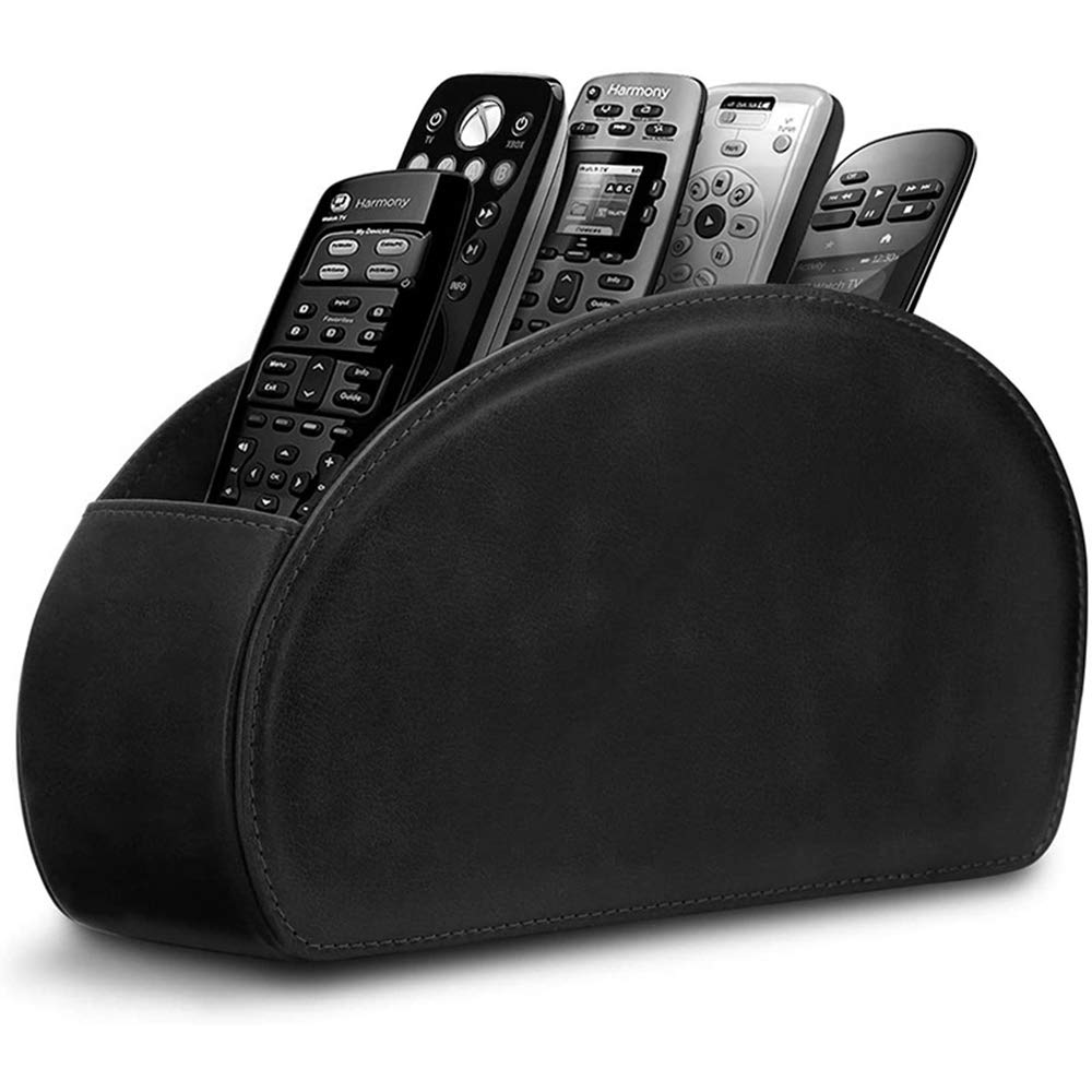 Leather Remote Control Holder with 5 Compartments TV Remote Caddy Storage Box/Tray,Desktop Organizer