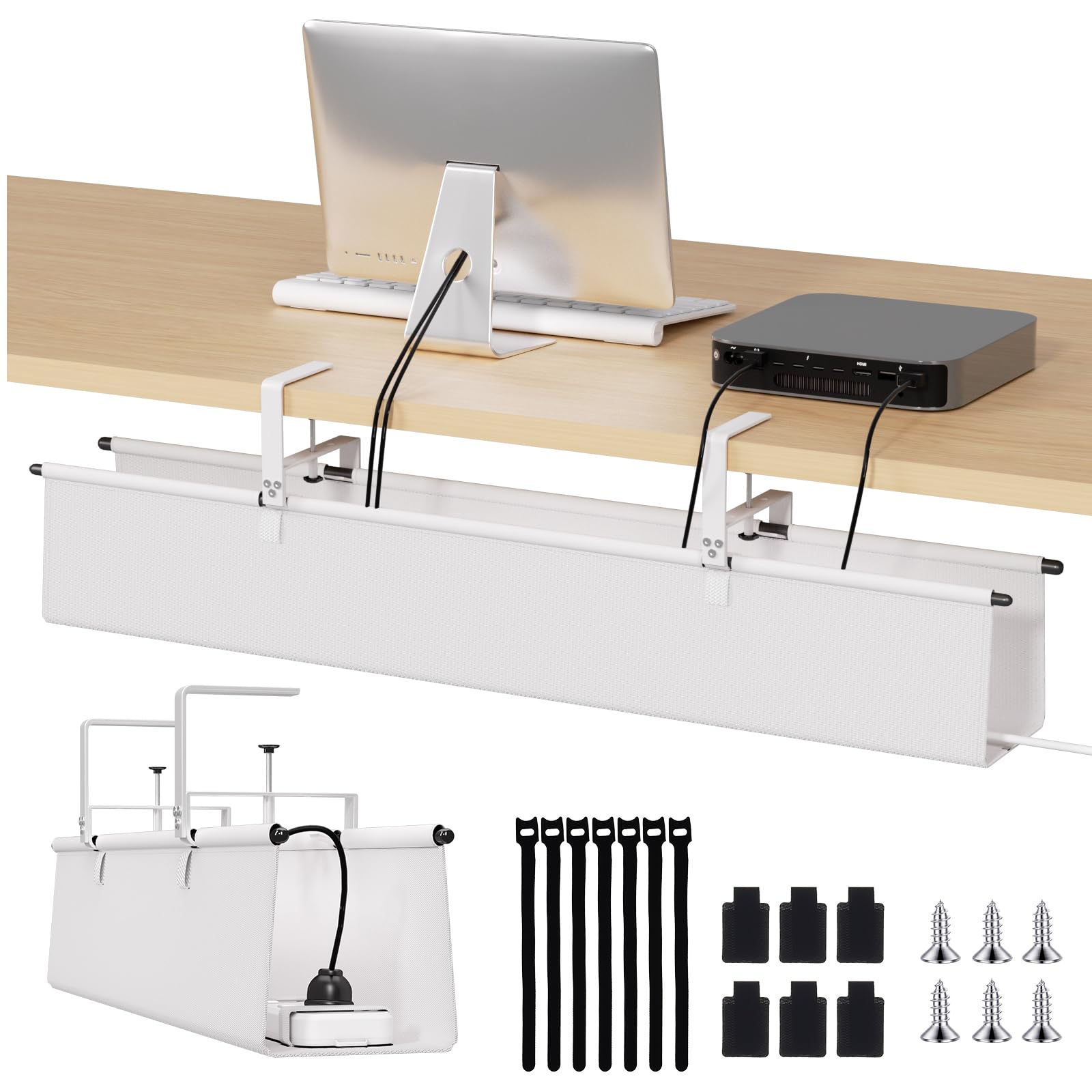 Under Desk Cable Management Tray - 36" Cord Organizer for Desk No Drill, Fabric Under Table Wire Org