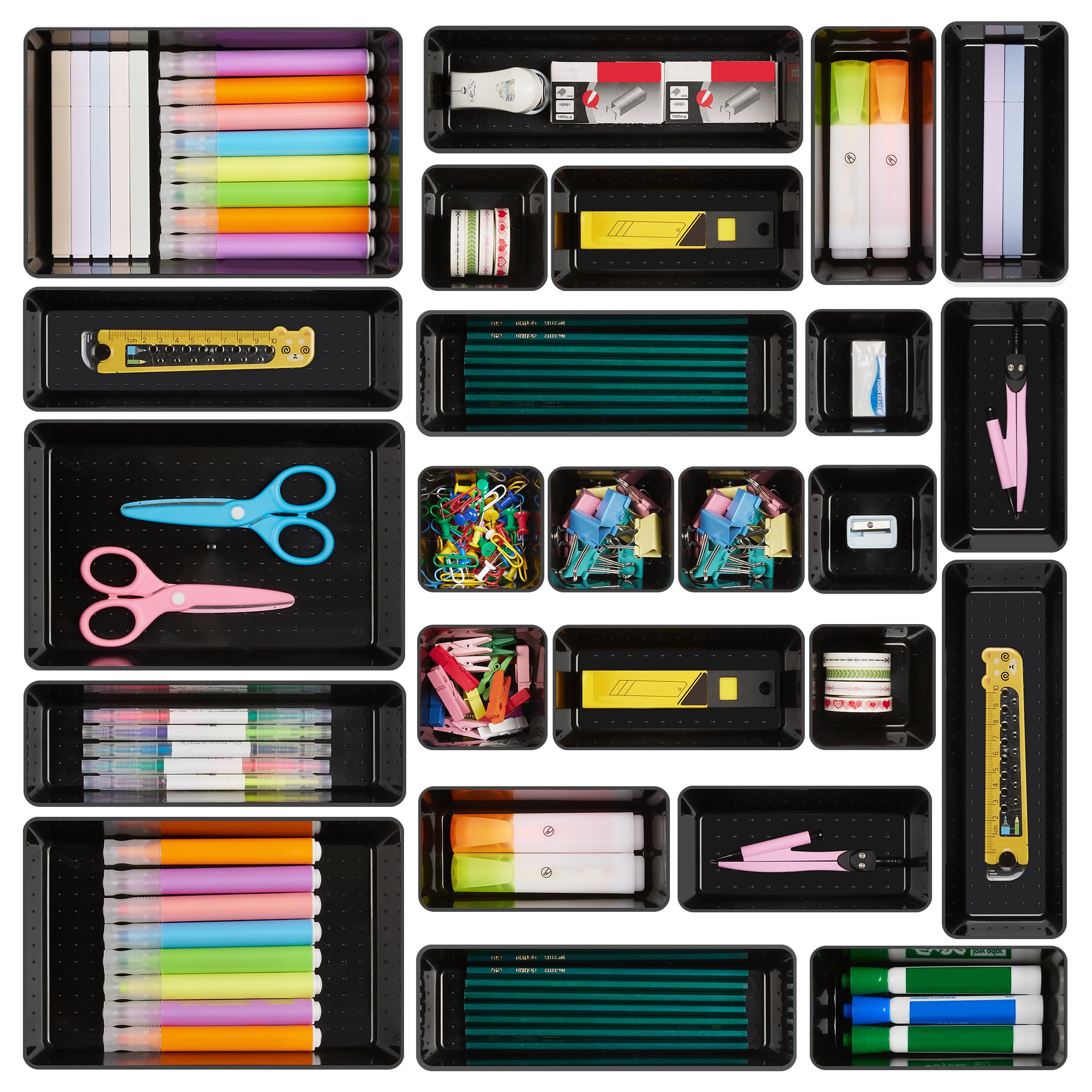 Vtopmart 25 PCS Office Desk Drawer Organizers Set, 4-Size Versatile Plastic Drawer Organizer Trays, 